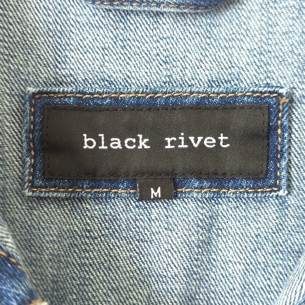 Black Rivet Classic Medium Wash Distressed Cropped Denim Jean Trucker Jacket M - Picture 4 of 14
